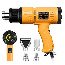 Load image into Gallery viewer, SEEKONE Heat Gun 1800W 122℉~1202℉(50℃- 650℃) Fast Heating Heavy Duty Hot Air Gun Kit Variable Temperature Control Overload Protection with 4 Nozzles for Crafts, Shrinking PVC, Stripping Paint(5.2FT)