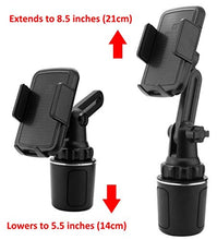 Load image into Gallery viewer, CinchForce Cup Holder Phone Mount - Universal Cup Holder with Adjustable Mobile Phone Mount - Extends, Shrinks, 360° Rotation for Horizonal/Vertical Viewing - 3in1 Magnetic USB 1m Cable Included