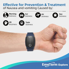 Load image into Gallery viewer, EmeTerm Explore FDA Cleared Anti-Nausea Wristband IP67 Waterproof Morning Motion Travel Sickness Vomit Relief Rechargeable Classic Strap Design No Gel Drug Free Wrist Bands Without Side Effects