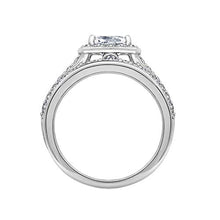 Load image into Gallery viewer, Amazon Collection Sterling Silver Platinum Plated Infinite Elements Cubic Zirconia Cushion Halo Ring, Size 8