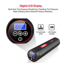 Load image into Gallery viewer, Oasser Air Compressor Portable Mini Air Inflator Hand Held Tire Pump 2000mAh with Digital LCD LED Light 12V AC DC Lithium Battery 120PSI 20Litres/Min for Car Bicycle Tires and Other Inflatables P1S