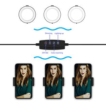 Load image into Gallery viewer, Selvim 6 inch Selfie Ring Light with Cellphone Holder Stand- Ring Light Stand for Live Stream & Makeup, 64 LED Bulbs 3 Light Modes 10-Level Brightness 360° Rotating for iPhone Android Cell Phone