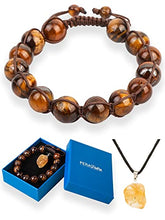 Load image into Gallery viewer, PERA PETRA Tiger Eye Bracelet - Crystal Bracelet for Women, Beaded Spiritual Bracelets for Men, 10mm Beads Natural Stone Macrame Bracelet, with Citrine Gemstone Necklace Gift