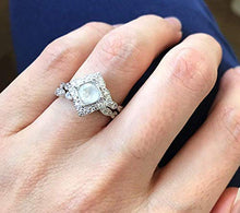 Load image into Gallery viewer, Round Moonstone Bridal Set- Rainbow Moonstone Engagement Ring Set- Alternative Wedding Set Ring- Sterling Silver Halo Engagement Set