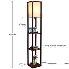 Load image into Gallery viewer, Brightech Maxwell Shelf Floor Lamp w. Wireless Charging Station, USB Port & Outlet - Column Lighting For Bedrooms, Offices & Living Rooms - Contemporary Skinny Nightstand & Tower Light - Brown