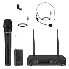 Load image into Gallery viewer, Wireless Microphone System, Phenyx Pro VHF Cordless Mic Set with 1 Handheld+1 Headset+1 Lapel+1 Bodypack, Stable Signal, Long Range, Best for Presentation, Interview, Church, Wedding,Events (PTV-1B)