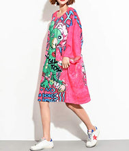 Load image into Gallery viewer, ellazhu Women 1/2 Sleeve Printed Oversized T-Shirt Dress GA1474 Pink