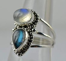 Load image into Gallery viewer, Rainbow Moonstone, Labradorite 925 Solid Sterling Silver Handmade Ring # 3 to 13
