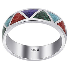 Load image into Gallery viewer, Southwestern Style Multi Gemstone 6mm Wedding Band Sterling Silver Ring Size 8