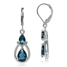 Load image into Gallery viewer, Silvershake 3.54ct. Genuine Pear Shape London Blue Topaz 925 Sterling Silver Drop Dangle Leverback Earrings