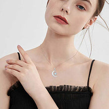 Load image into Gallery viewer, Moon Necklace Sterling Silver Rainbow Moonstone Necklace Crescent Moon and Sun Pendant Moonstone Unisex Jewelry Gift for Women Men Teen Girlfriend
