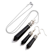 Load image into Gallery viewer, Natural Gemstones Hexagonal Pointed Reiki Chakra Pendant necklace And Earring Set (Black Agate)