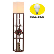 Load image into Gallery viewer, HomeFocus Shelf Floor Lamp with LED Bulb,Display Shelves Floor Lamp,Living Room Floor Lamp,Bedroom Floor Lamp,Natural Linen Shade,Walnut Brown