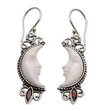 Load image into Gallery viewer, NOVICA Garnet .925 Sterling Silver Dangle Earrings, 'Natural Moonlight'