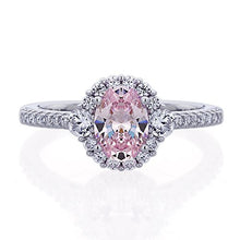 Load image into Gallery viewer, Platinum Plated 925 Sterling Silver Ring 1.2 carat Oval Super Light Pink CZ Stone Halo Ladies Cocktail Ring (Size 5 to 9), 6
