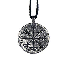 Load image into Gallery viewer, Double Sided Viking Vegvisir Aegishjalmur Stave Pendant Necklace on Vegan Hemp Cord - Adjustable Length