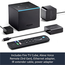 Load image into Gallery viewer, Fire TV Cube, Hands-free streaming device with Alexa, 4K Ultra HD, includes latest Alexa Voice Remote