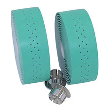 Load image into Gallery viewer, KINGOU Handlebar Tape Luxury PU Leather Bar Tape Fixed Gear/Road Bike Bar Wrap with 2 Reflective Plug (Mint Green)