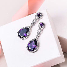 Load image into Gallery viewer, EVER FAITH Silver-Tone Austrian Crystal Zircon Wedding 8-Shaped Pierced Dangle Earrings Tanzanite Color