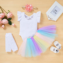 Load image into Gallery viewer, Baby Girl 1st Birthday Cake Smash Outfits Donuts Romper+Tutu Skirt+Headband+Leg Warmers Clothes 4Pcs Set(Colorful 1, 9-12 Months)