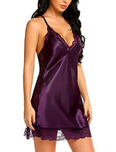 Load image into Gallery viewer, Avidlove Women Lingerie Satin Lace Chemise Nightgown Sexy Full Slips Sleepwear (Large, Dark Purple)