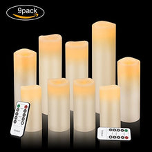 Load image into Gallery viewer, Vinkor Flameless Candles Battery Operated Candles 4" 5" 6" 7" 8" 9" Set of 9 Ivory Real Wax Pillar LED Candles with 10-Key Remote and Cycling 24 Hours Timer