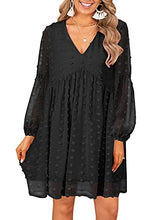 Load image into Gallery viewer, MIHOLL Women's V Neck Short Sleeve Ruffle Loose Summer Flowy Mini Dress (Light Blue, l)