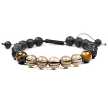 Load image into Gallery viewer, Natural Smoky quartz bracelet with Tiger eye and Lava, Essential Oil diffuser Bracelet, for Men & Women, stress and negative emotions relief, Natural Quartz Crystal, Protection Bracelet