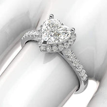 Load image into Gallery viewer, 14k White Gold Simulated Heart-shaped Diamond Halo Engagement Ring with Side Stones Promise Bridal Ring (9)