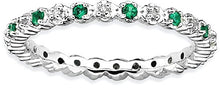 Load image into Gallery viewer, 925 Sterling Silver Created Green Emerald Diamond Band Ring Size 7.00 Stone Stackable Gemstone Birthstone May Fine Jewelry For Women Gifts For Her
