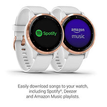 Load image into Gallery viewer, Garmin vivoactive 4S, Smaller-Sized GPS Smartwatch, Features Music, Body Energy Monitoring, Animated Workouts, Pulse Ox Sensors And More, Rose Gold With White Band