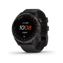 Load image into Gallery viewer, Garmin Approach S42, GPS Golf Smartwatch, Lightweight with 1.2" Touchscreen, 42k+ Preloaded Courses, Gunmetal Ceramic Bezel and Black Silicone Band, 010-02572-10