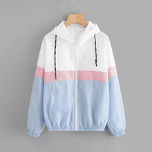 Load image into Gallery viewer, COOKI Women's Color Block Drawstring Hooded Windbreaker Jacket Lightweight Windbreaker Raincoat Hooded Waterproof Jacket Blue