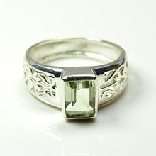 Load image into Gallery viewer, 55Carat Genuine Green Amethyst Ring for Men Silver Band Rectangle Shape Feburary Birthstone Pcs Size 4-13