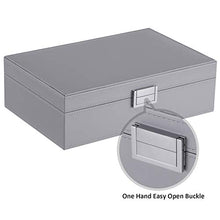 Load image into Gallery viewer, BEWISHOME Jewelry Box Organizer with 4 Watch Case Removable Tray Jewelry Display Storage Case - 7 Necklace Hook - Velvet Lining - Earring Ring Bracelet Case for Women Girls - PU Leather Grey SSH07H