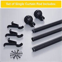 Load image into Gallery viewer, NICETOWN Matte Black Curtain Rod Set Standard 1 1/8 Diameter with Decorative Petal Caps Adjustable for Sliding Glass Door/Living Room Windows 72-144" Length, Sold by Single