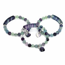 Load image into Gallery viewer, Natural Fluorite Gem Semi Precious Gemstone Love Heart Charm Stretch Bracelet