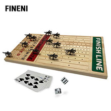 Load image into Gallery viewer, FINENI Horse Racing Board Game with Luxurious Durable Metal Horses, 11 Pieces, Black Metal Horses, Real Pine Wood Horseracing Game Board, Dice and Cards