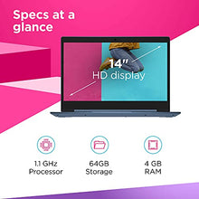 Load image into Gallery viewer, Lenovo IdeaPad 1 14 14.0" Laptop, 14.0" HD (1366 x 768) Display, Intel Celeron N4020 Processor, 4GB DDR4 RAM, 64 GB SSD Storage, Intel UHD Graphics 600, Win 10 in S Mode, 81VU0079US, Ice Blue
