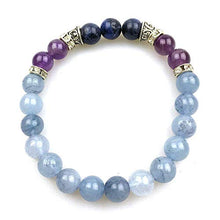 Load image into Gallery viewer, Bracelet Blue Chalcedony + Lapis Lazuli + Amethyst REAL NATURAL STONES w/Swarovski & Silver Accents Throat & Third Eye & Crown Chakras - USA HANDMADE