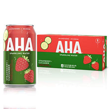 Load image into Gallery viewer, AHA Sparkling Water, Strawberry Cucumber Flavored Water, Zero Calories, Sodium Free, No Sweeteners, 12 fl oz, 8 Pack