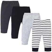 Load image into Gallery viewer, Touched by Nature Unisex Baby Organic Cotton Pants, Gray Black Stripe, 0-3 Months