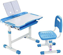 Load image into Gallery viewer, FASFSAF 2020 Upgrade Kids Desk and Chair Set, Height Adjustable Kids Table and Chair Set, Home School Use Anti-Reflective Children Study Table with LED Light/Reading Board/Pull-Out Drawer,Blue