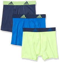 Load image into Gallery viewer, adidas Kids-Boy's Performance Boxer Briefs Underwear (3-Pack), Tech Indigo/Signal Green Signal Green/Tech Indigo/Glory Blue Glory Blu, Small