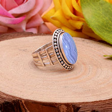 Load image into Gallery viewer, Veracity Jewelry 925 Sterling Silver Blue Lace Agate Rings for Women - Spiritual/Healing/Anxiety/Meditation Inner Peace Rings - Blue Lace Agate Bohemian Fashion Artisan Filigree Rings - VSR-32