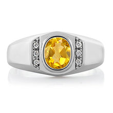 Load image into Gallery viewer, Gem Stone King Men's 925 Sterling Silver Oval Yellow Citrine and White Created Sapphire Ring (1.16 Cttw) (Size 10)