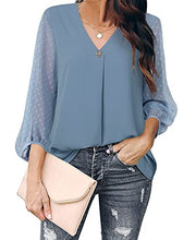 Load image into Gallery viewer, Bebonnie Work Clothes for Women Office,Juniors Blouses for Women 2022 Fashion 3/4 Balloon Sleeve Causal Summer Fall V Neck Chiffon Feminine Elegant Blouses & Button-Down Shirts Blue Grey Large