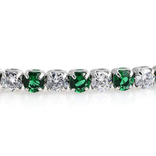 Load image into Gallery viewer, Silvertone Cubic Zirconia CZ Round Created Emerald Diamond Huggie Hoops Hoop Earrings Tennis Bracelet Prom Fashion Set Jewelry for Women Size 7" Cttw 9.2