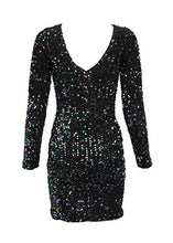 Load image into Gallery viewer, Womens Dark Mermaid Black Purple and Blue Glitter Sequin Longsleeve Cocktail Dress – Size Medium