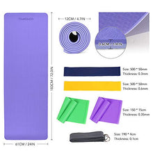 Load image into Gallery viewer, TOMSHOO 1/4In Yoga Mat with Resistance Bands Set, Professional Latex Elastic Bands, Non-Slip Texture Pro Yoga Mat Eco Friendly Exercise Mat Pad with Carrying Strap Mesh Bag for Home Gym Fit Sky Blue